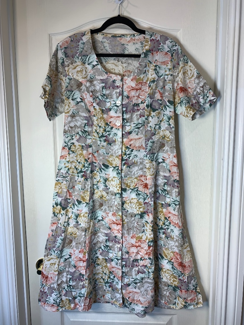 Vintage 90s Floral Button Front Dress Large Cottagecore Romantic Garden Party
